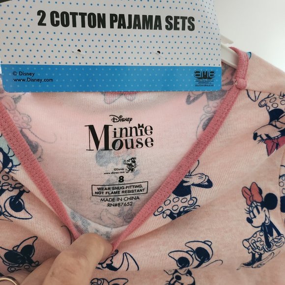 Set of 2 Pairs Disney Minnie Mouse 100% Cotton Sleepwear Set Size 8 Kids - Picture 3 of 10